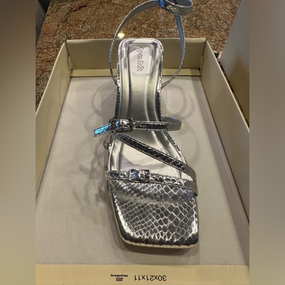 New in box- Open Edit Silver Snakeskin Women's Sandals